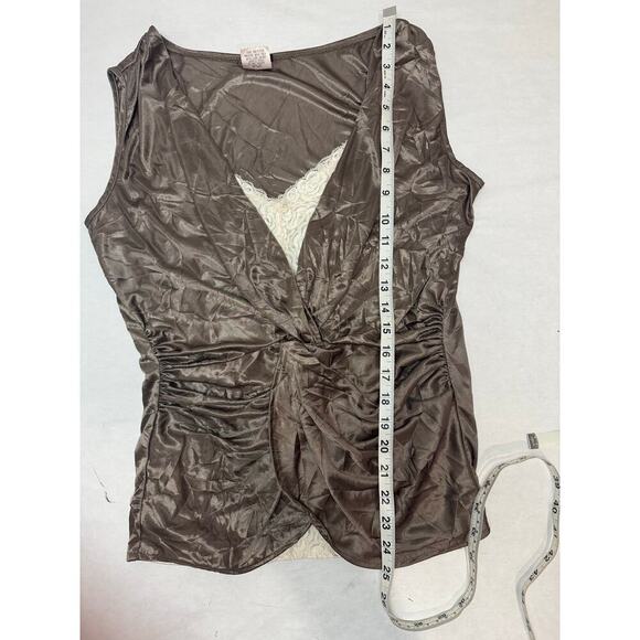 Vintage Y2K Maurices Shirt Lace Underlay Ruched Draped Gunmetal Color Medium - Picture 6 of 8